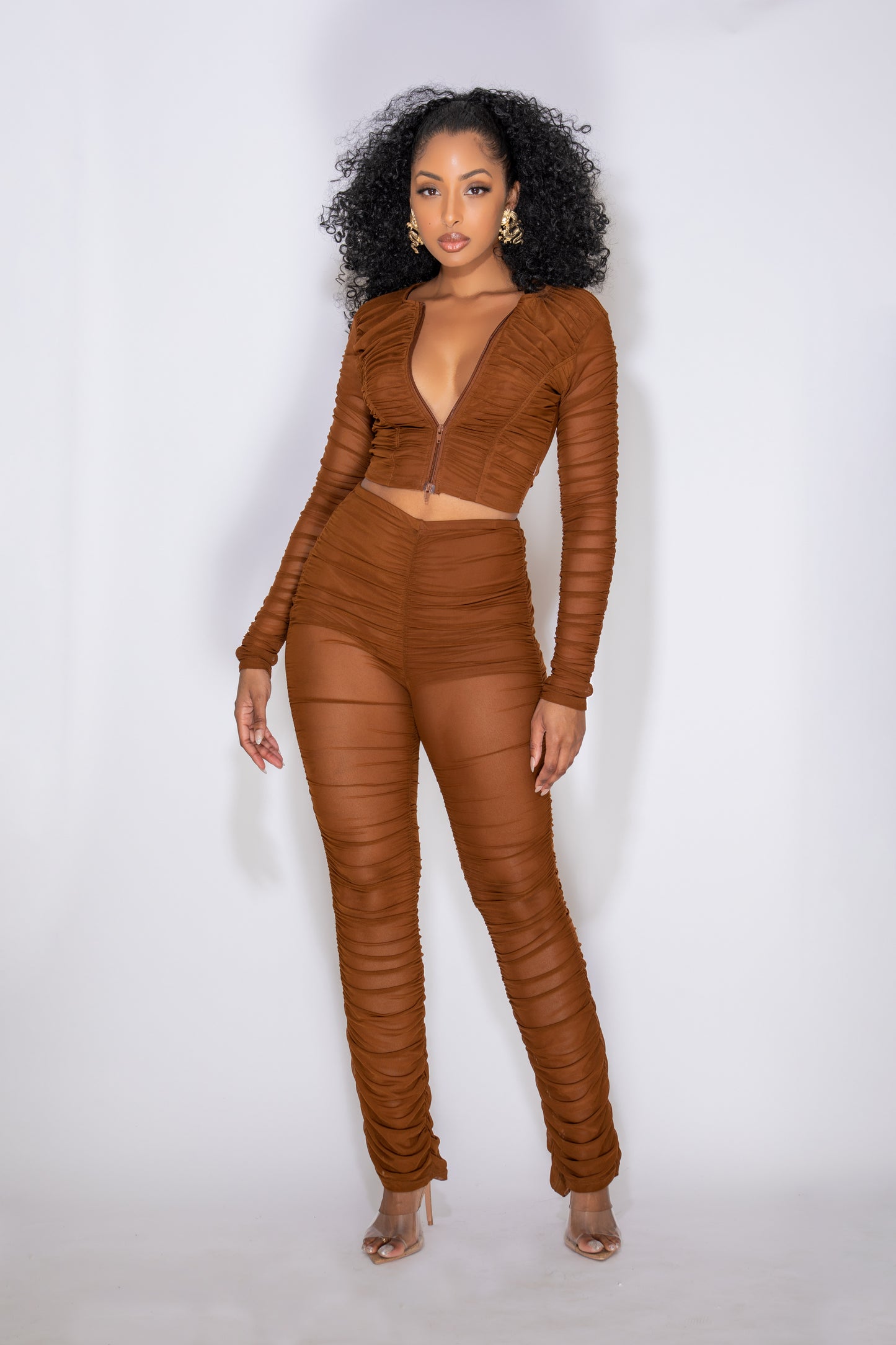 INDIDI CHOCOLATE BROWN RUCHED SET