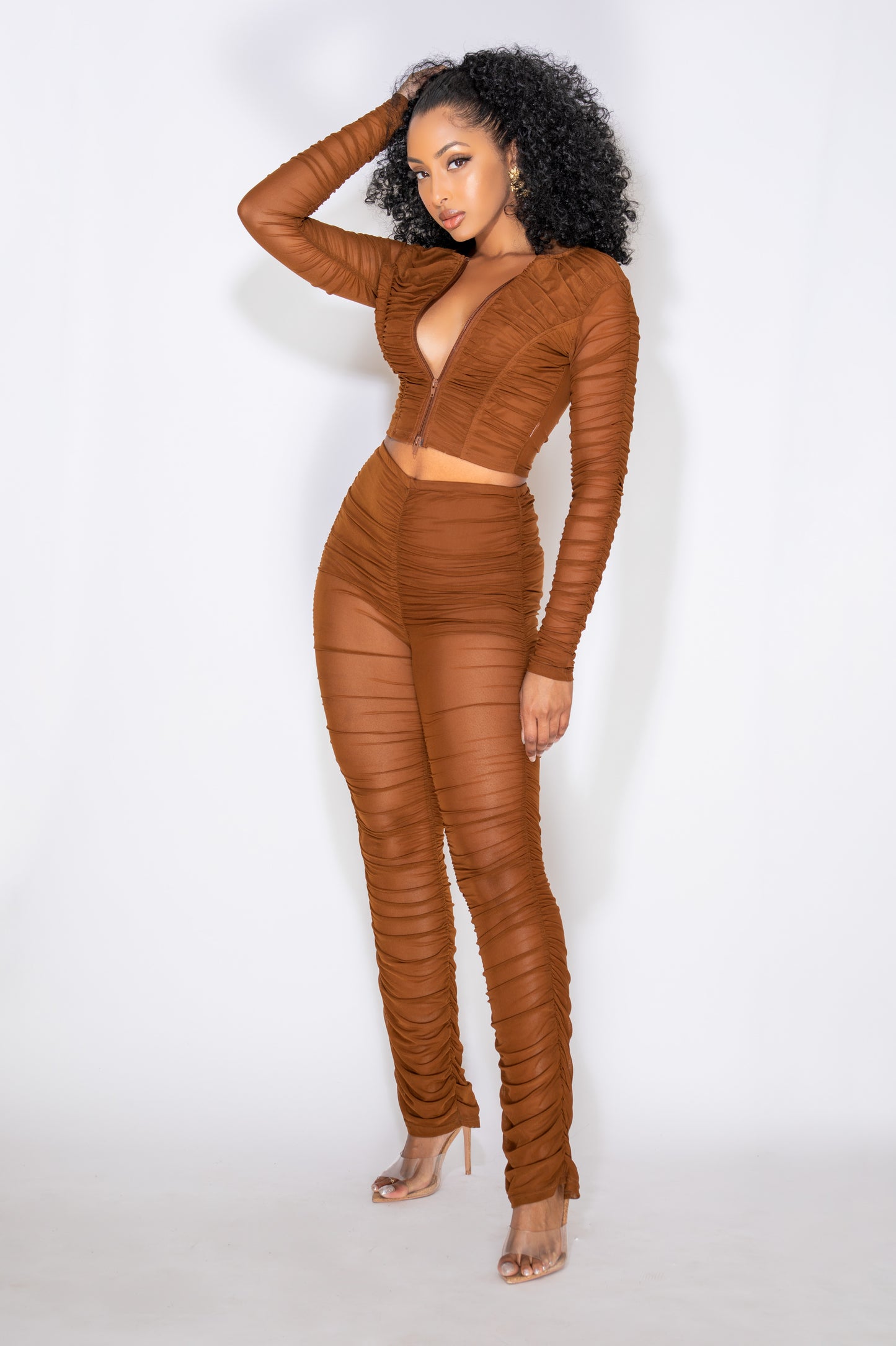 INDIDI CHOCOLATE BROWN RUCHED SET