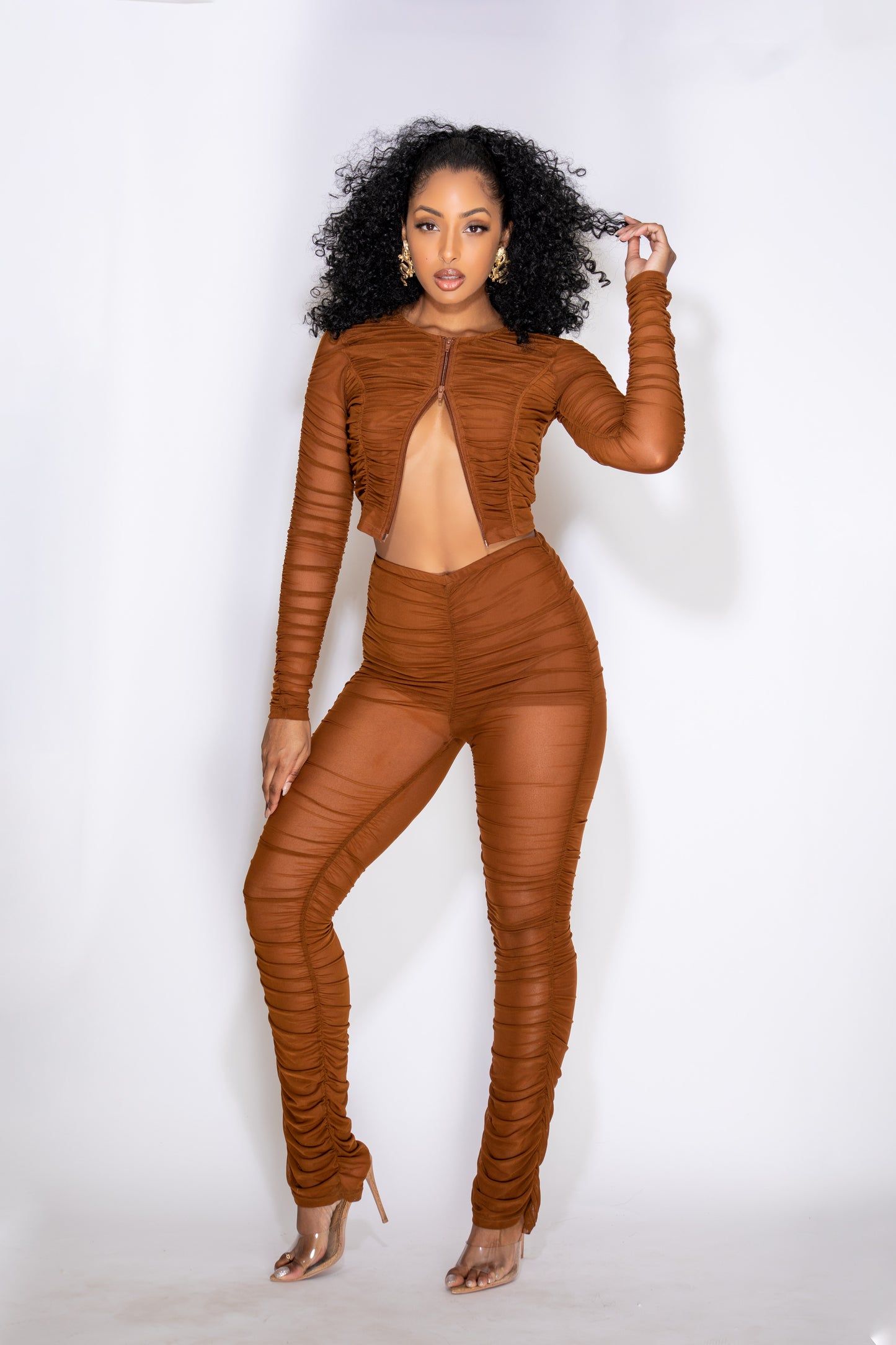 INDIDI CHOCOLATE BROWN RUCHED SET