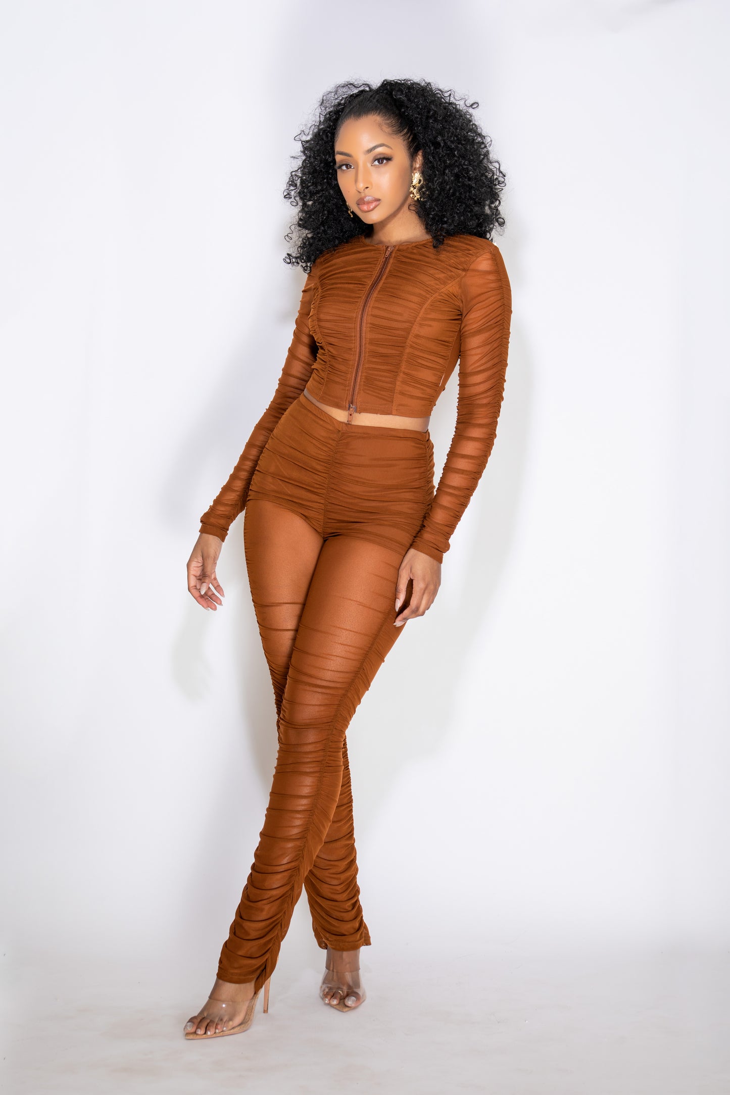 INDIDI CHOCOLATE BROWN RUCHED SET