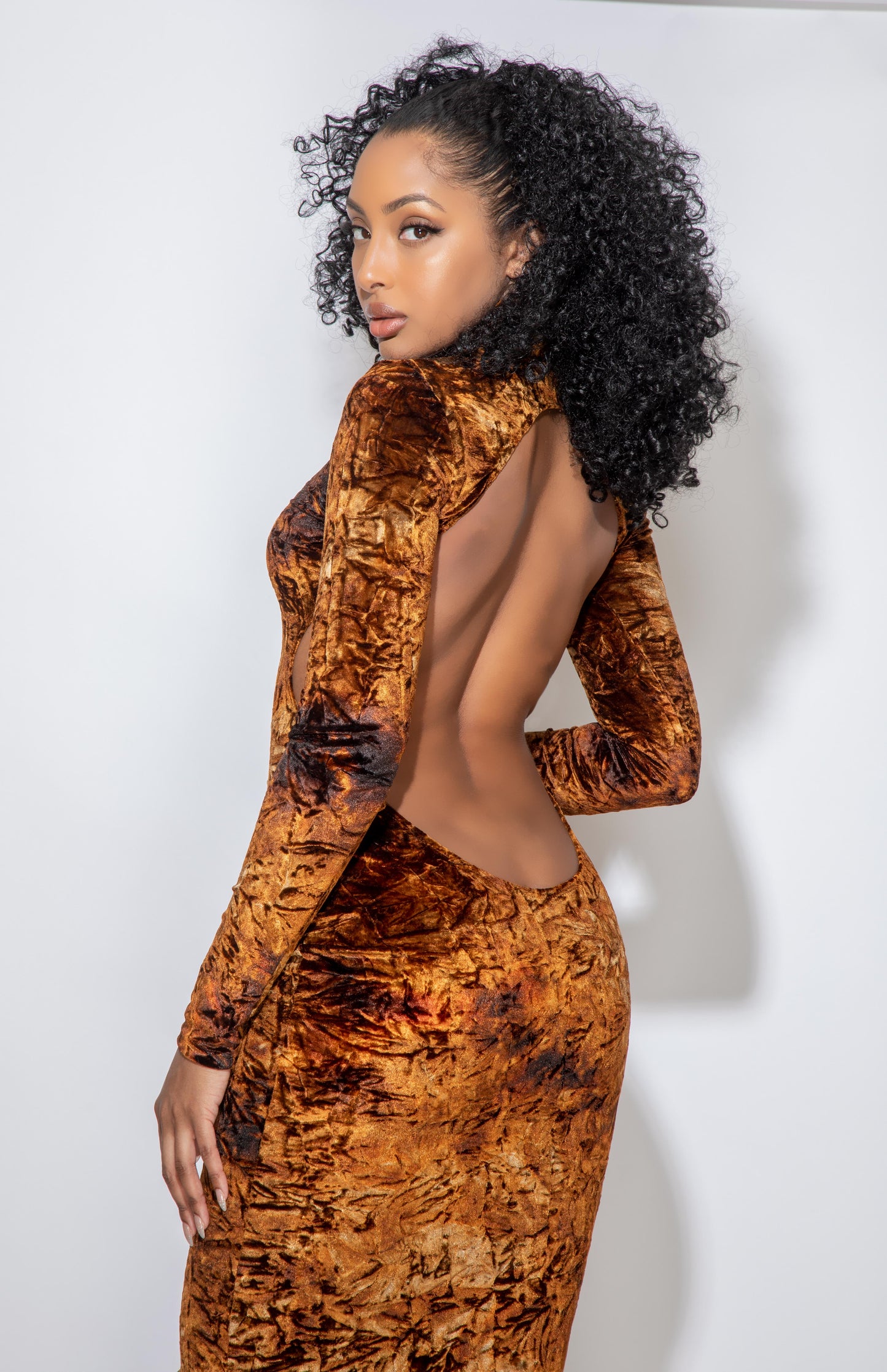 MARIA LOW BACK BROWN DRESS